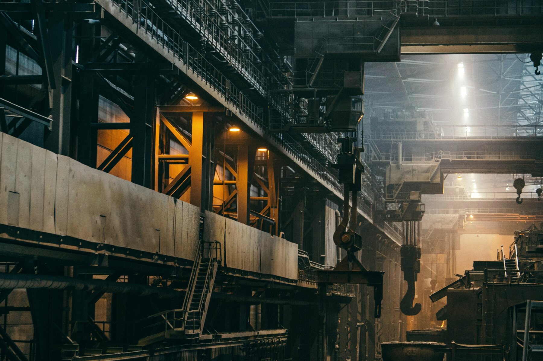 Light and steel structures inside an industrial facility